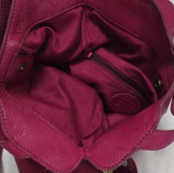 Fossil Erin Pebbled Leather Foldover Crossbody Bag Fuchsia Hot Pink Barbiecore - Picture 10 of 12